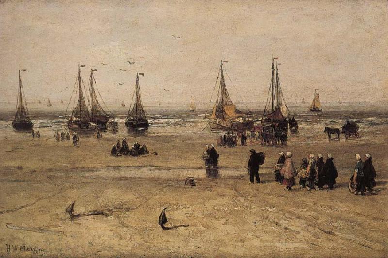 Hendrik Willem Mesdag Flat-bottomed Fishing Pinks and Fisherfolk at Scheveningen Norge oil painting art